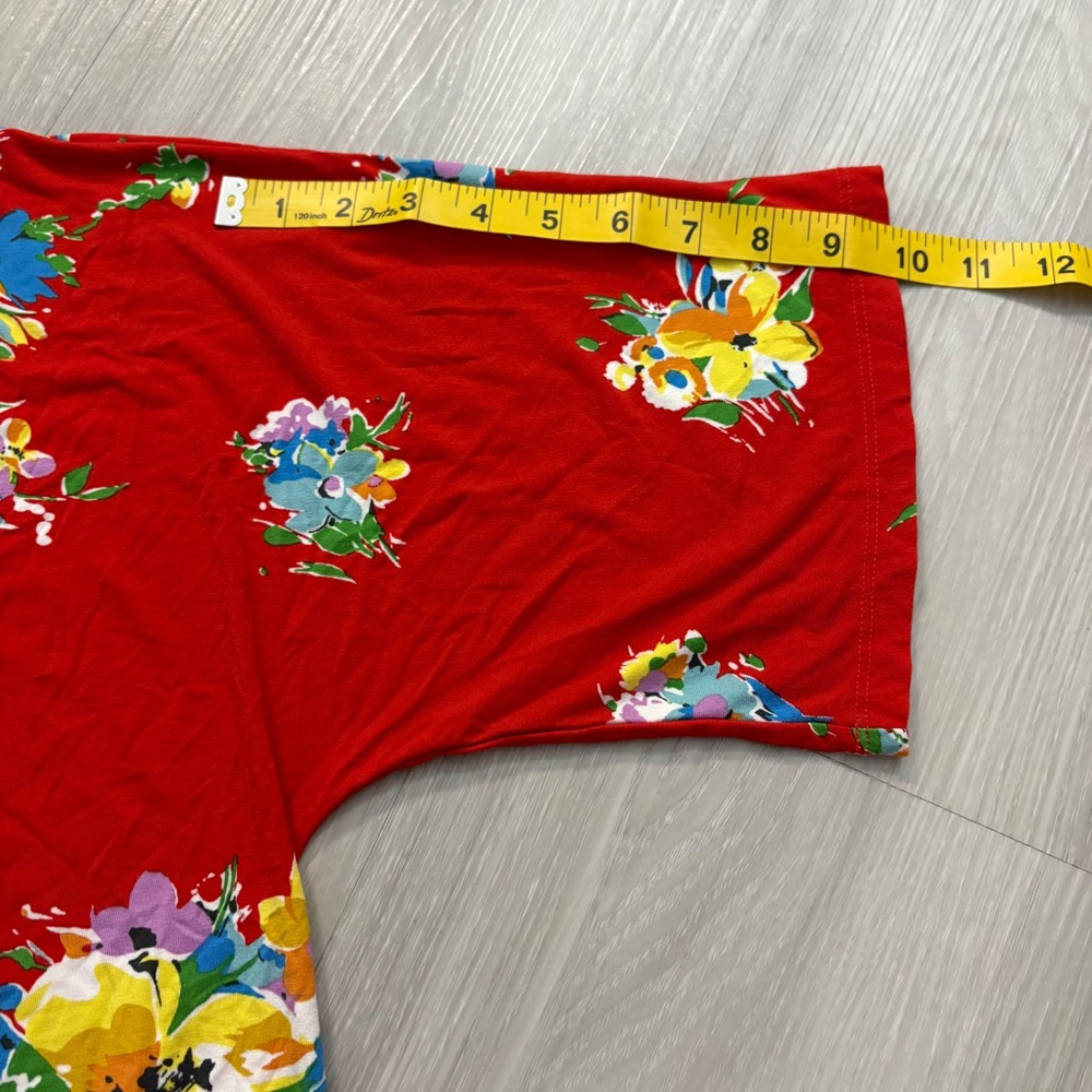 Lauren Ralph Lauren Top Women Red Floral Tie Front Dolman Sleeve Knit Top Large - Picture 7 of 12